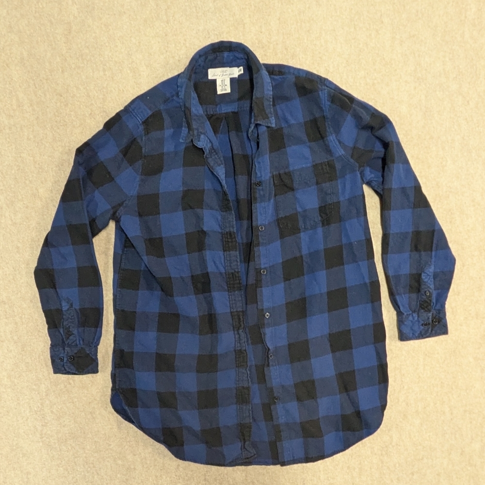 H&M Checkered Blue and Black Button-Down Long Sleeve Shirt Womens Size Medium 12